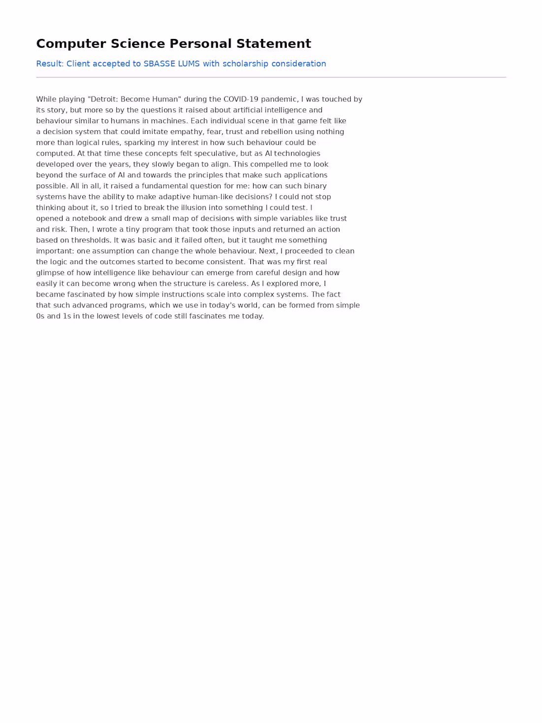 Cover image for Personal statement that secured admission