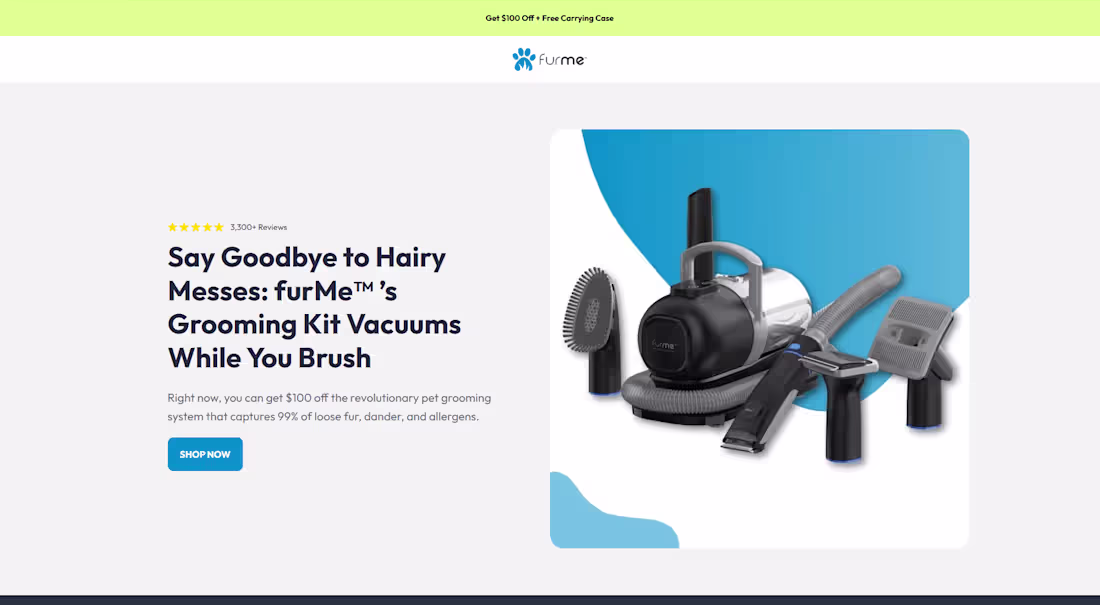 Cover image for FurMe Grooming Kit Vacuum Product Landing Page