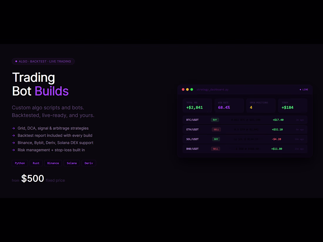 Cover image for Custom Trading Bot or Algo Script