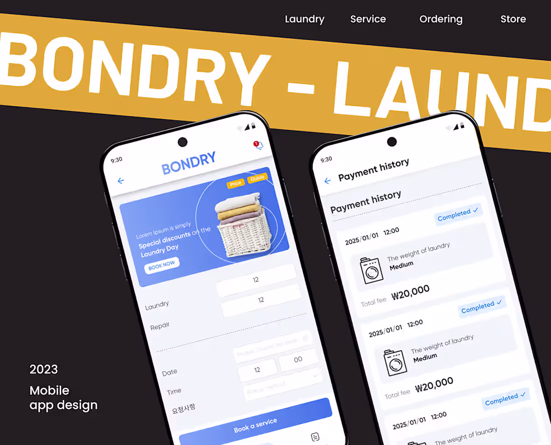 Cover image for Bondry - UX UI Laundry order app :: Behance