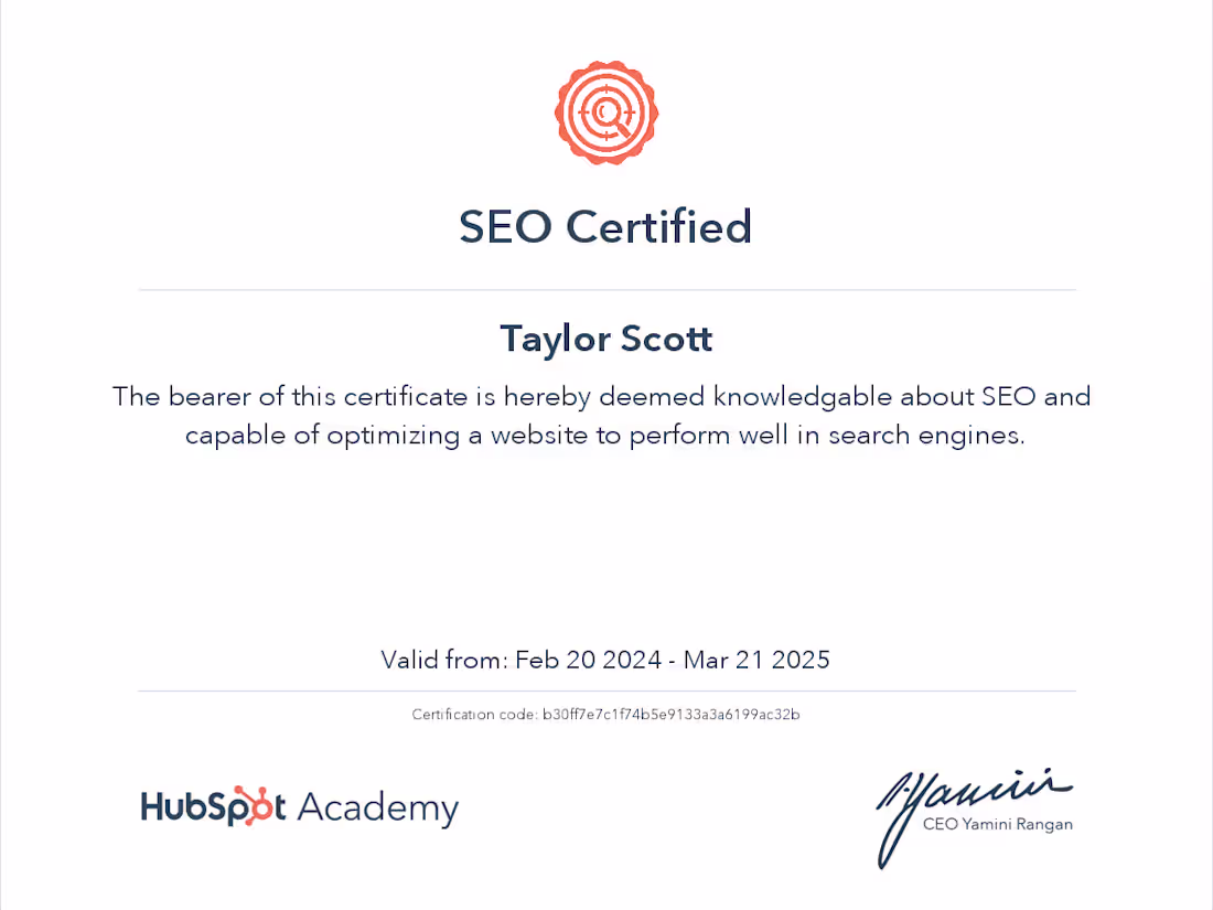 Cover image for Hubspot SEO Certificate