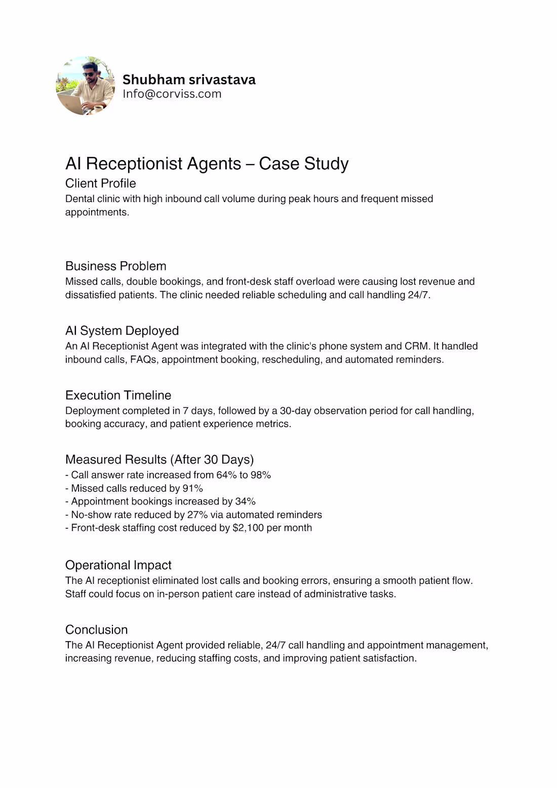 Cover image for Intelligent Receptionist for Dental Clinic Operations