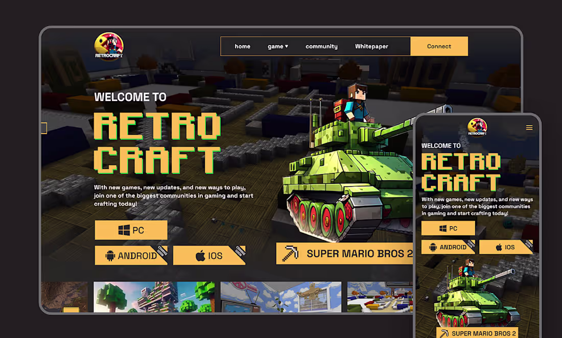 Cover image for RetroCraft - Landing page game design :: Behance