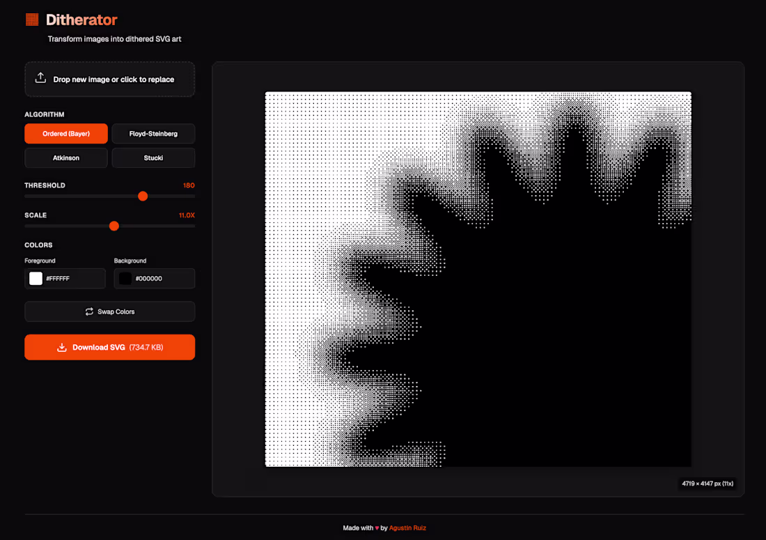 Cover image for Ditherator: Custom Dithered Image Generator