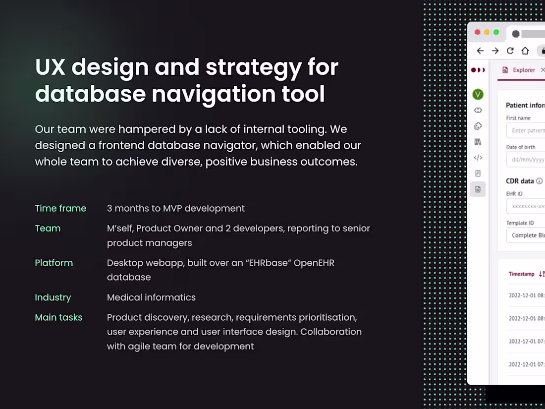 Cover image for UX design and strategy for database navigation tool