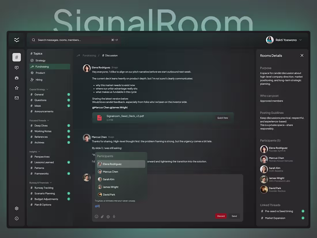 Cover image for Signalroom – Private Founder Network Dashboard SaaS UI/UX Design