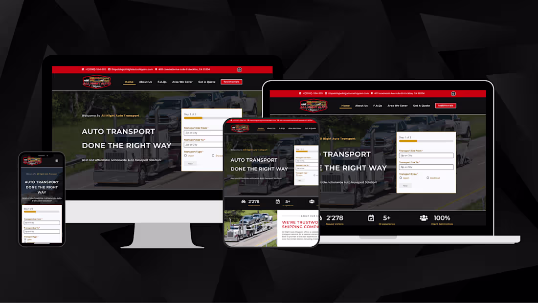 Cover image for All Night Auto Shippers - User friendly, responsive website