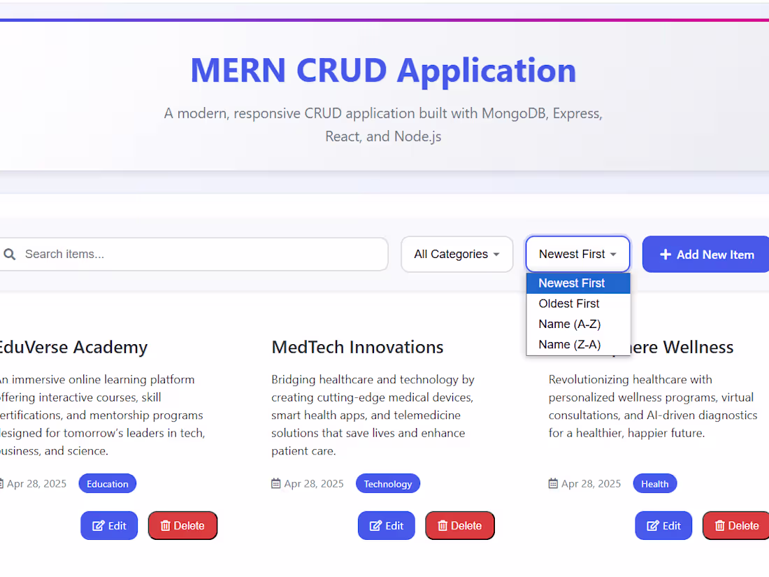 Cover image for Responsive Dynamic MERN CRUD System