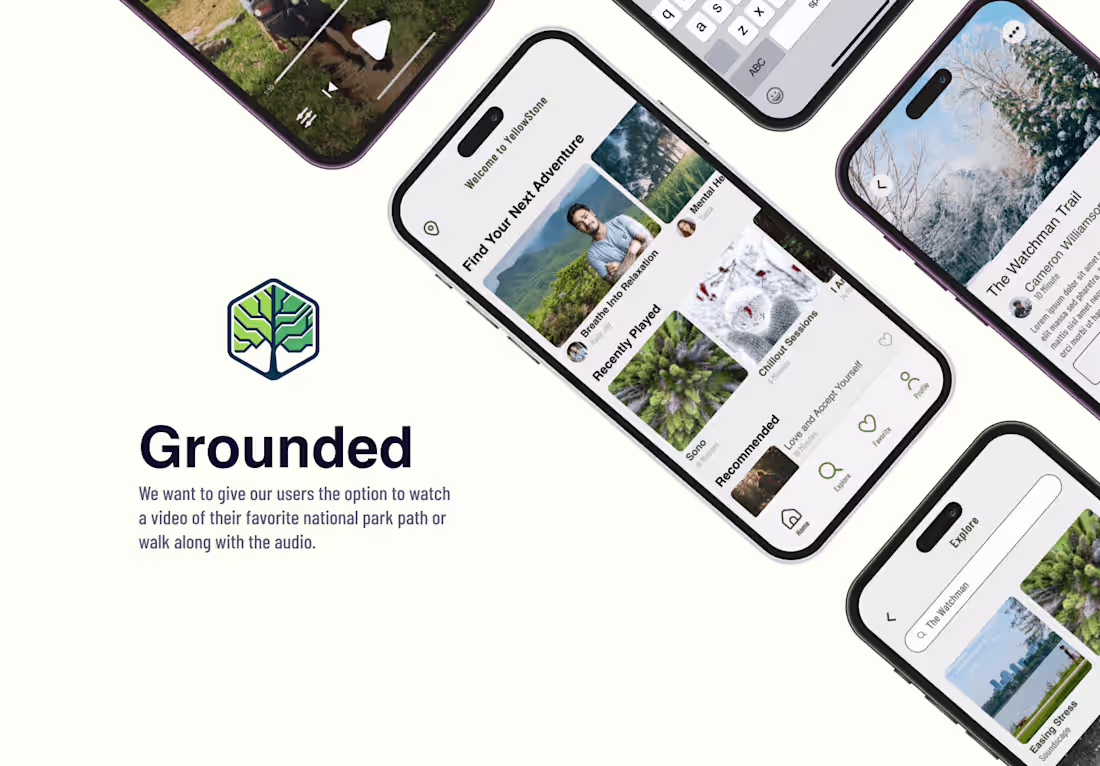 Cover image for Grounded: Outdoor Mindfulness & Meditation App – UI/UX Design Ca
