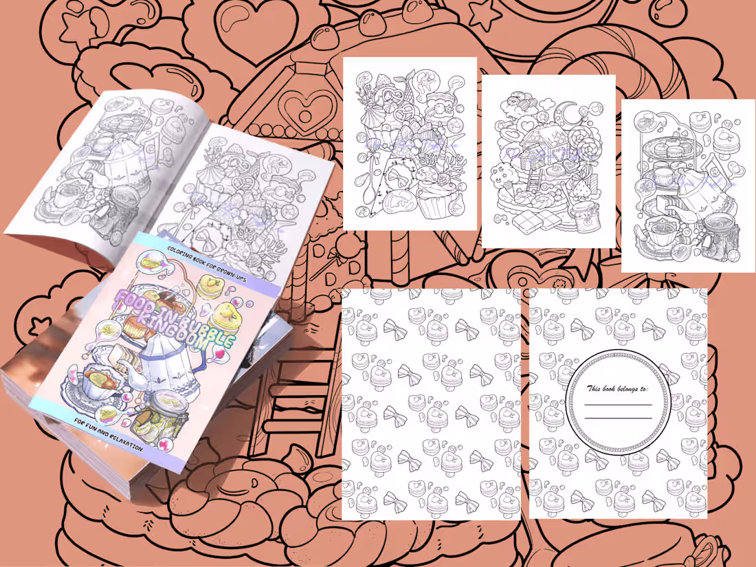 Cover image for Food In Bubble Kingdom: Adult Coloring Book