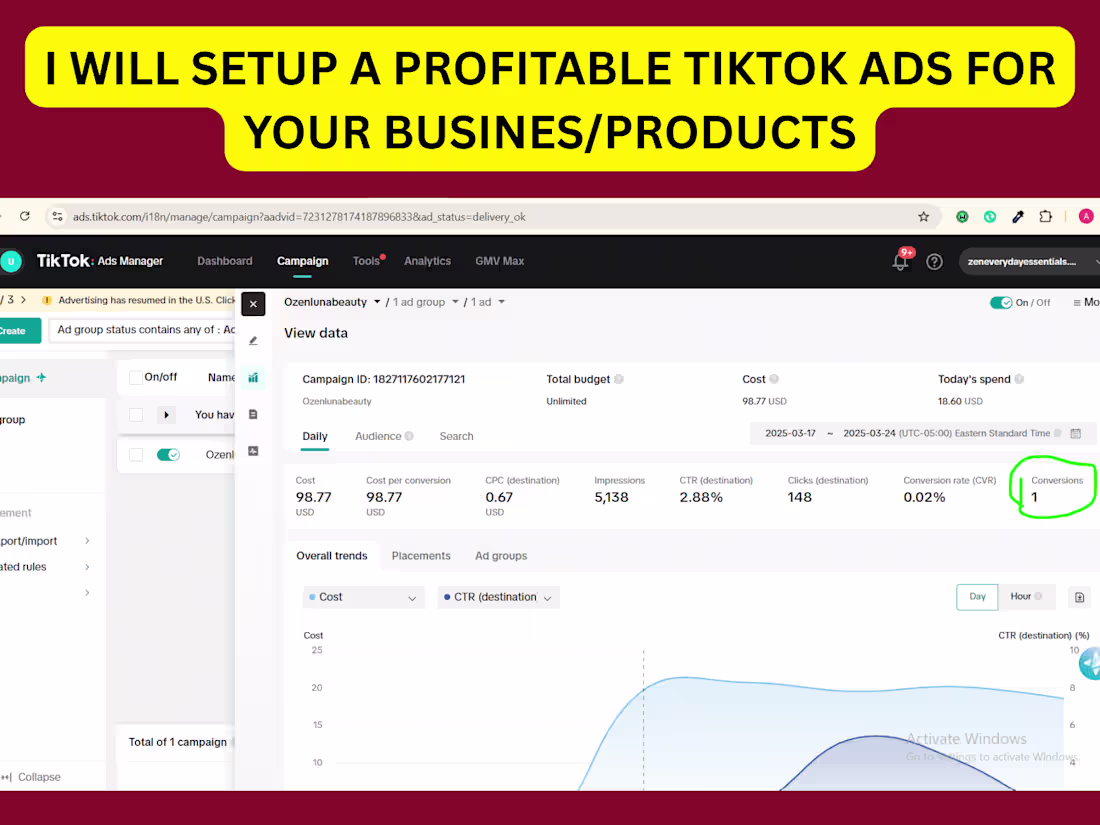 Cover image for I will setup a profitable tiktok business products ads campaign