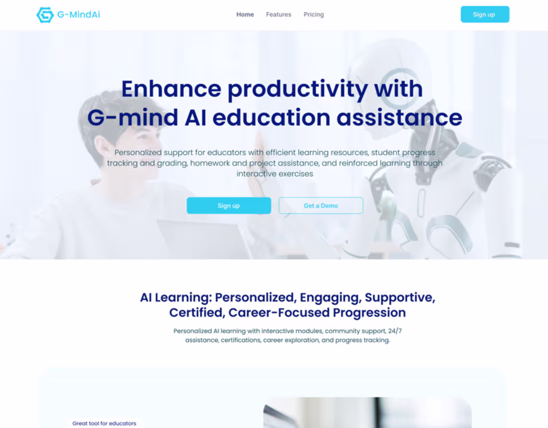 Cover image for Landing Page Design for G-MindAI