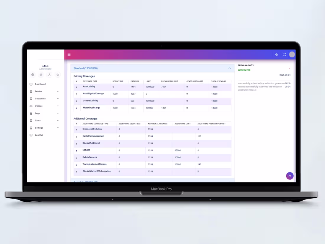 Cover image for Insurance Quote System for a Trucking Company