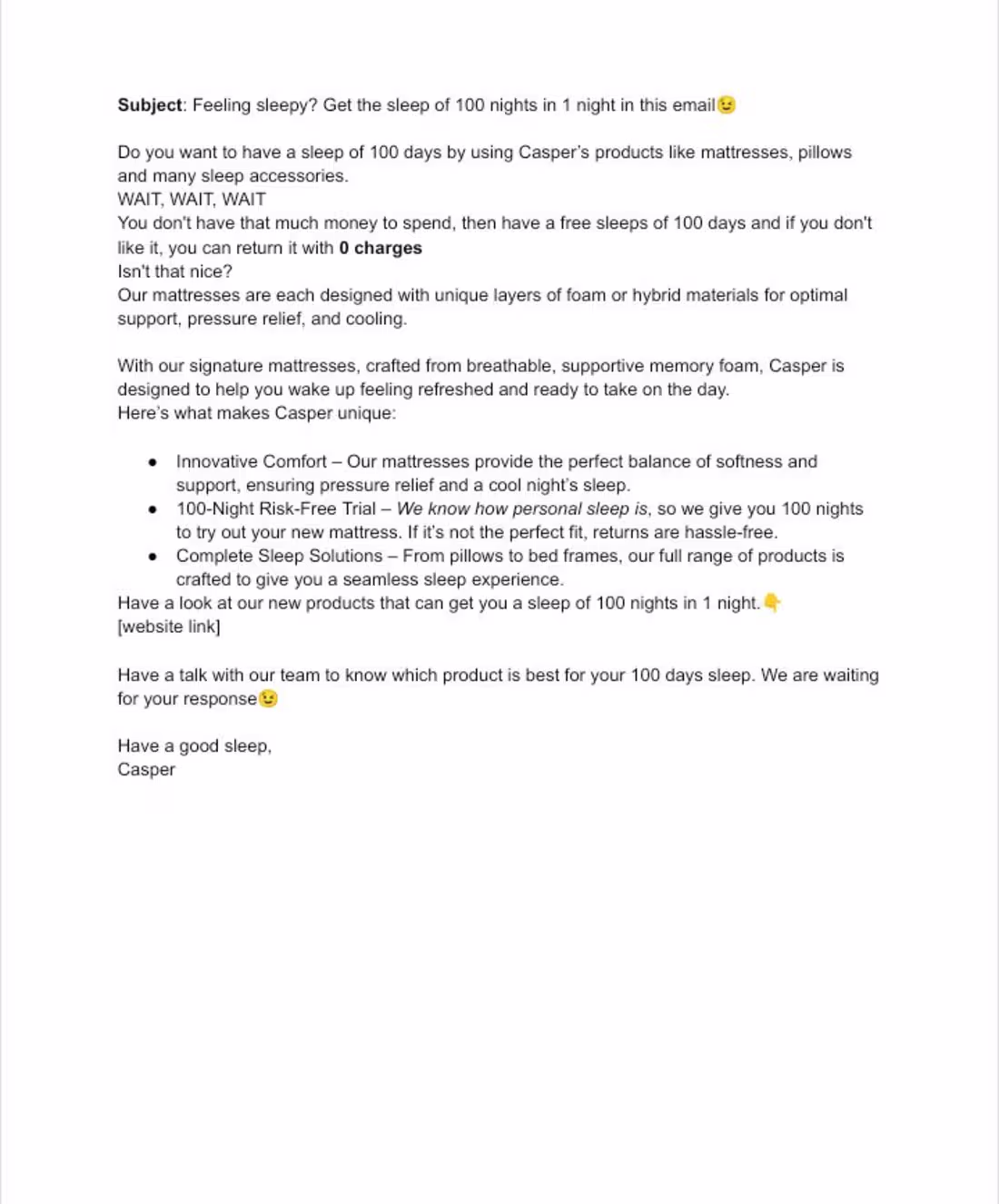 Cover image for Cold email for Casper