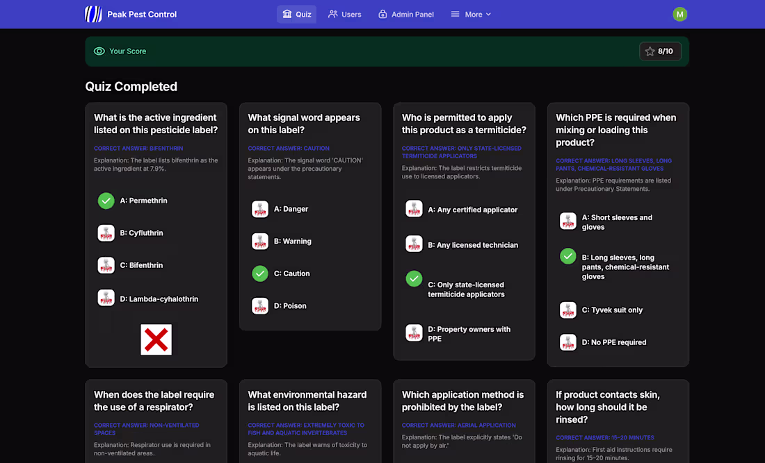 Cover image for Peak Pest Control Quiz Glide App