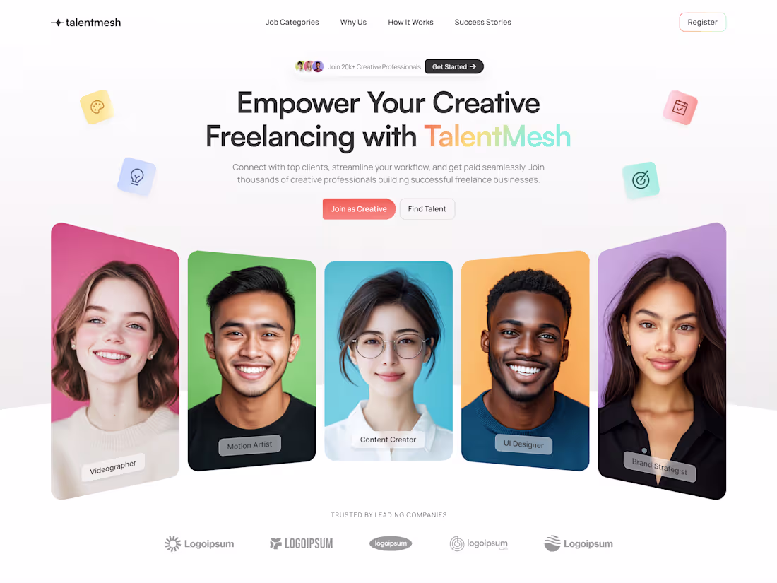 Cover image for TalentMesh: Framer Website, Dashboard, Motion, and Branding.