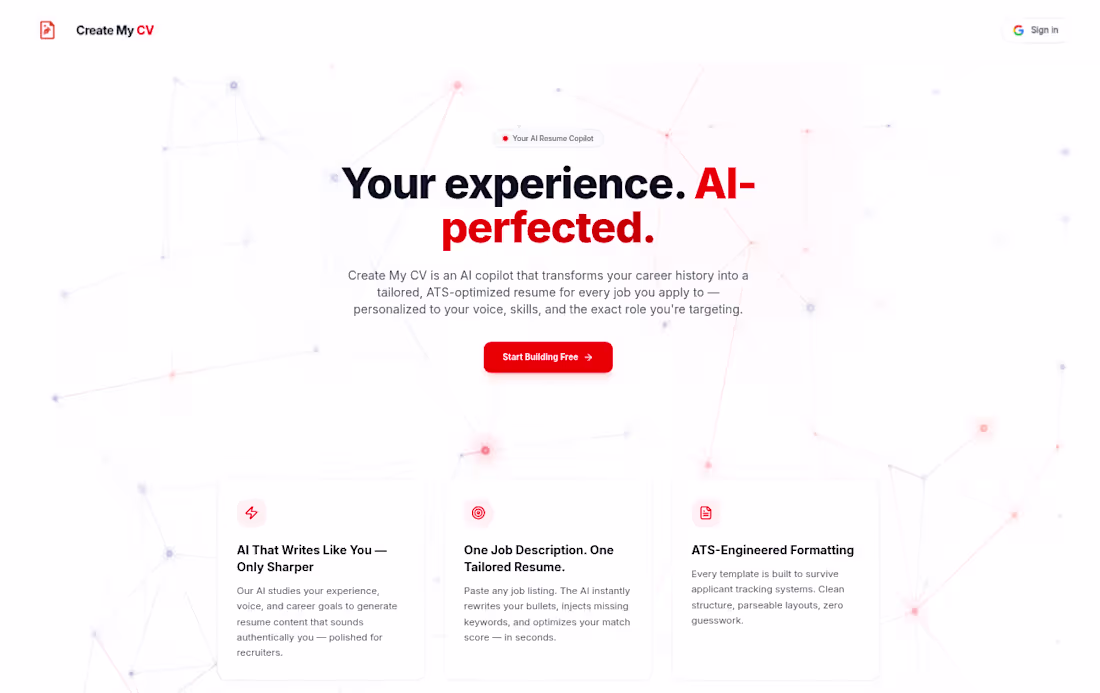 Cover image for AI resume builder (https://create-my.cv/) that tailors your ...