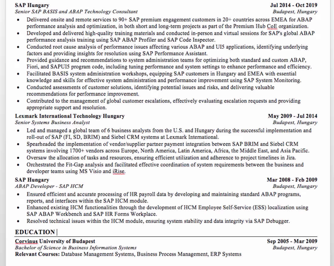 Cover image for ATS Optimized SAP Architect Resume Sample