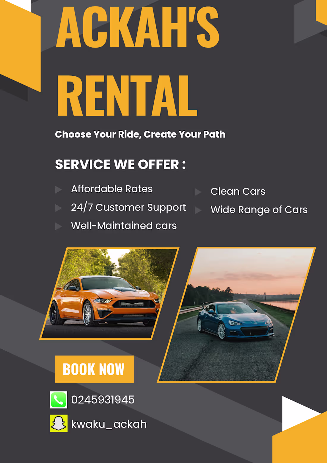 Cover image for Promotional flyer designed for a car rental business, focuse...