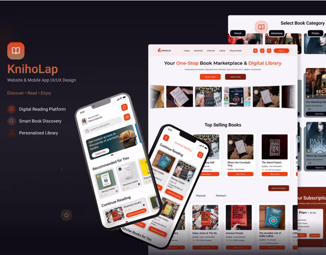 Cover image for KnihoLap Book Reading App & Website – UI/UX Case Study