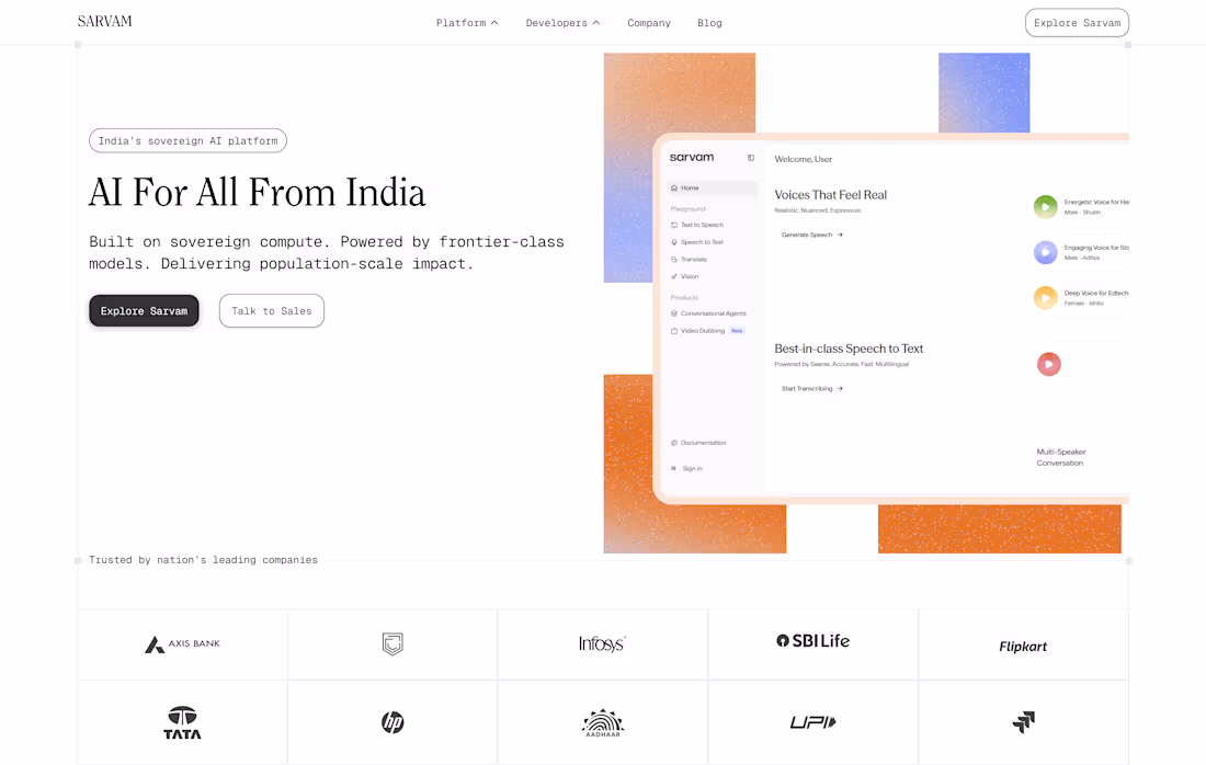 Cover image for Hero redesign for Sarvam AI