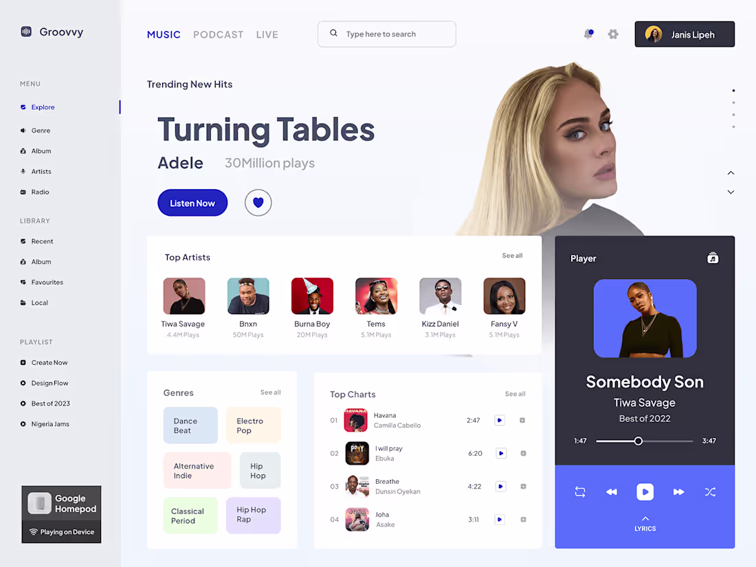 Cover image for A Music Web App Replicate on Behance