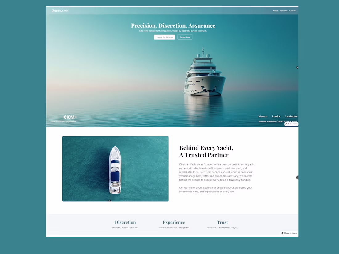 Cover image for Obsidian Yacht | Luxury Yacht Charters & Experiences