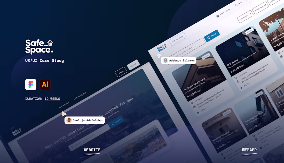 Cover image for UX/UI CASE STUDY - SAFESPACE - SHORTLET APARTMENT