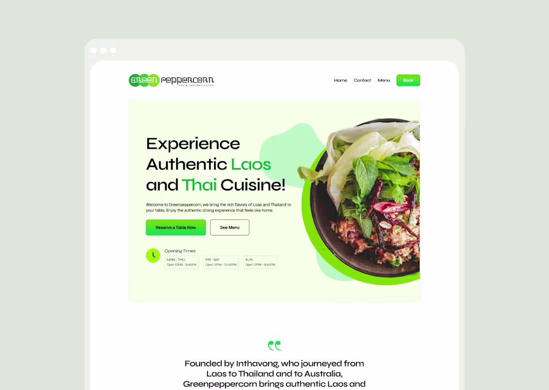 Cover image for Green Peppercorn Restaurant Website Design