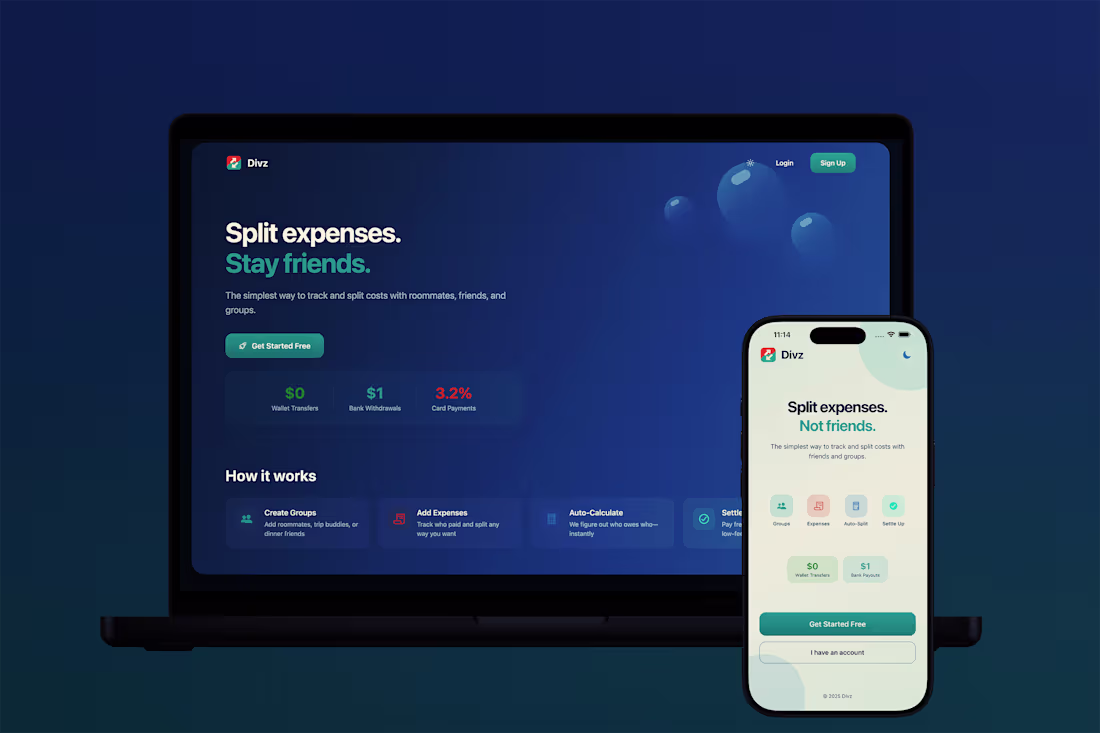 Cover image for Divz Expense Splitting - Web & Mobile Design & Development