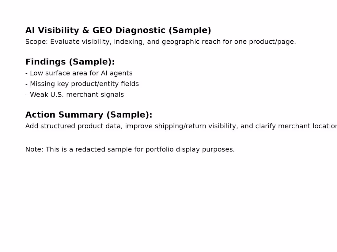 Cover image for Sharing a sample AI Visibility & GEO Diagnostic for product ...