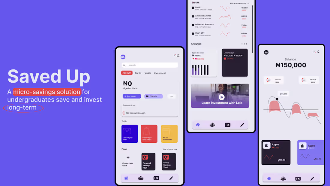 Cover image for Saved Up - Fintech App to help students save for the future