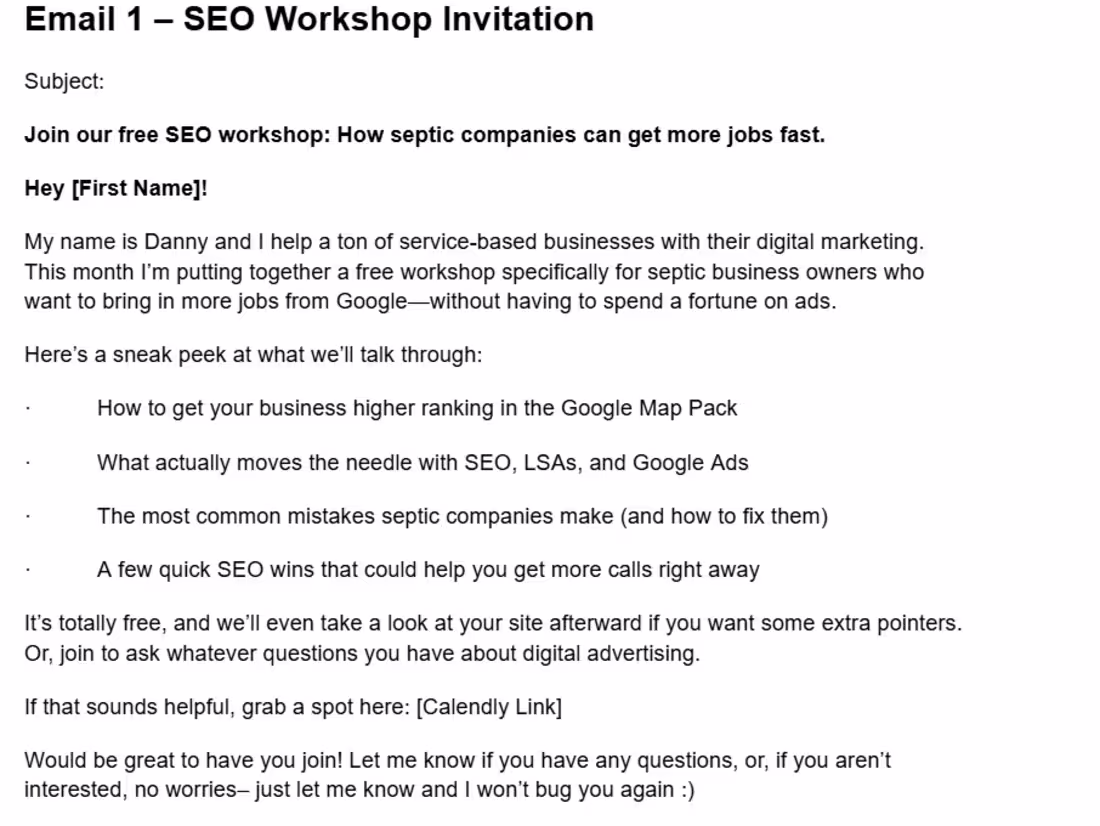 Cover image for SEO Workshop for Septic Companies