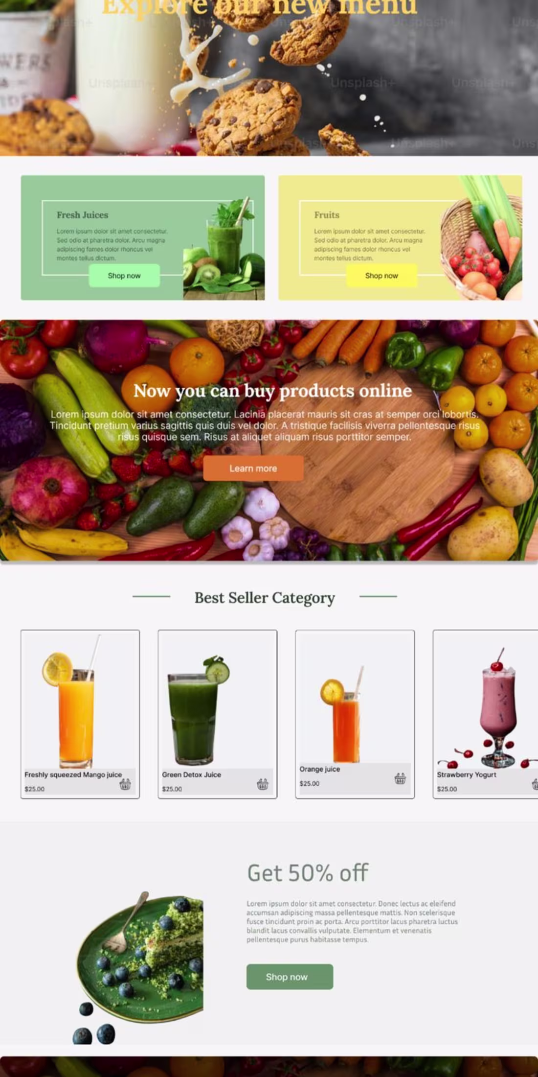 Cover image for A look at a website page of a pastry and juices shop.