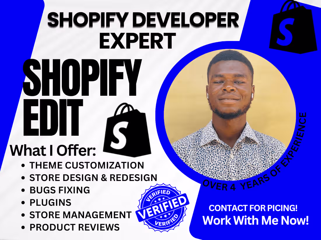 Cover image for I will edit, update, manage shopify and customize shopify store 