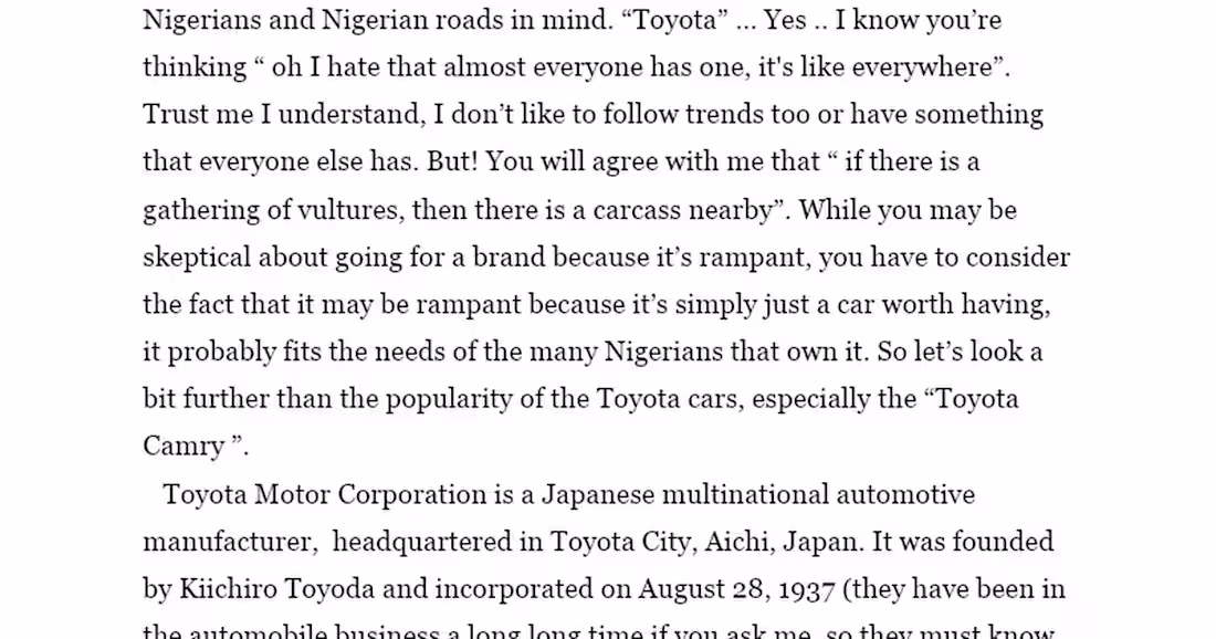 Cover image for 5 Reasons Why Every Nigerian should Consider a  Toyota Camry.