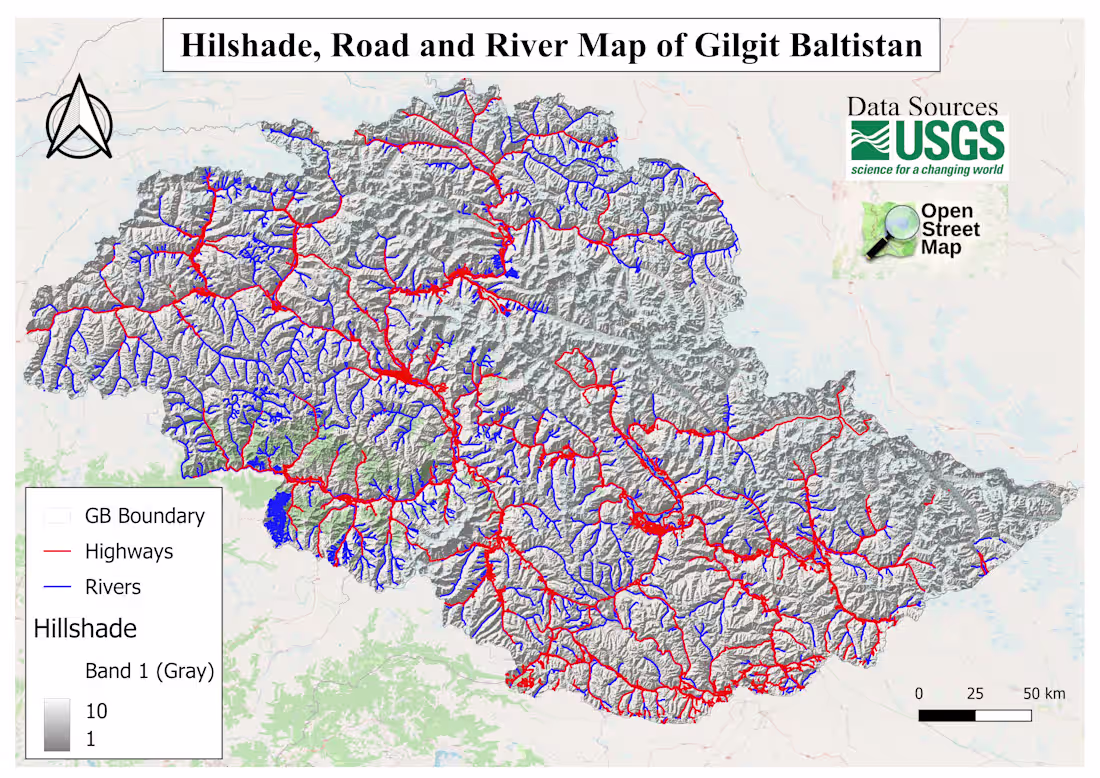 Cover image for Hillshade Road and River Map