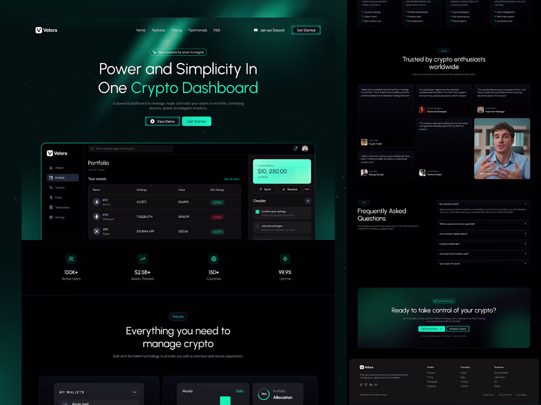 Cover image for Velora Crypto Dashboard Landing Page Design