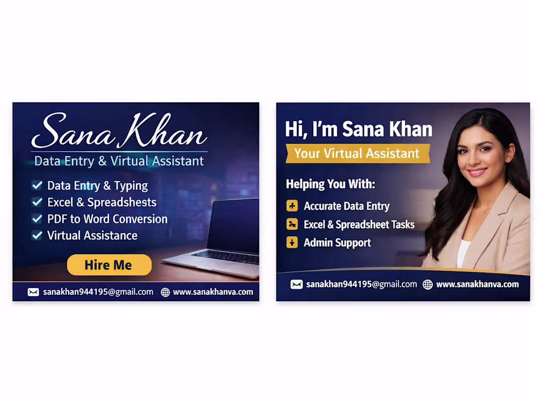 Cover image for Expert Data Entry & Virtual Assistant Services by Sana Khan