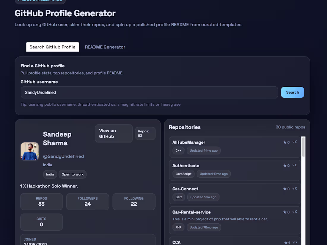 Cover image for Github Profile Generator