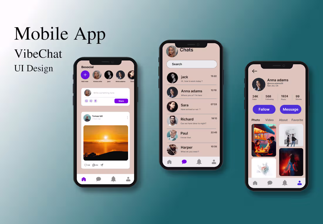 Cover image for VibeChat app UI Designs