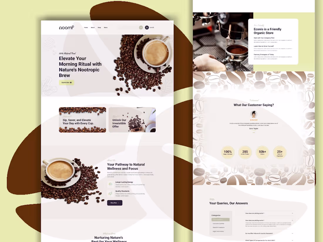 Cover image for Noomf Nootropic Coffee Website UI Design
