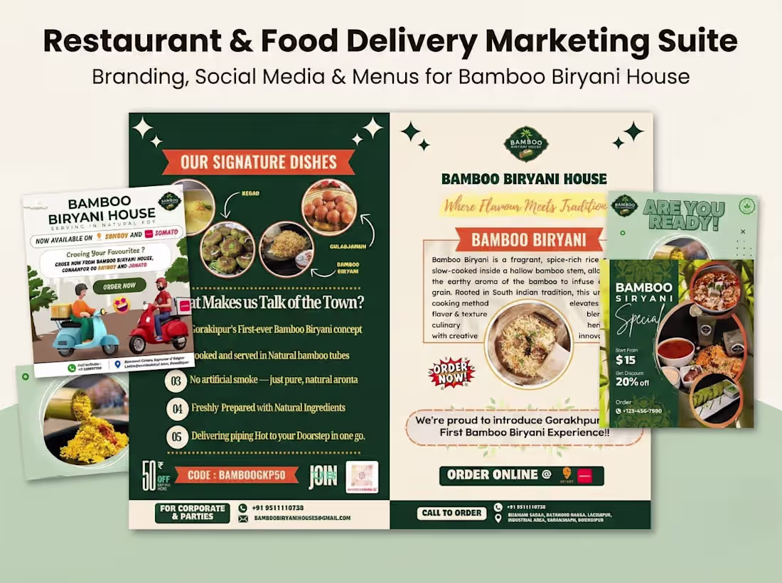 Cover image for Restaurant branding, social media & menu design for Bamboo B...