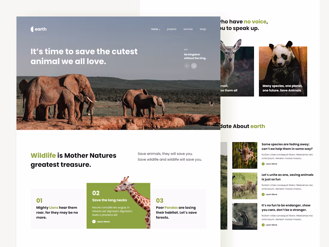 Cover image for Earth - Save Wildlife Homepage