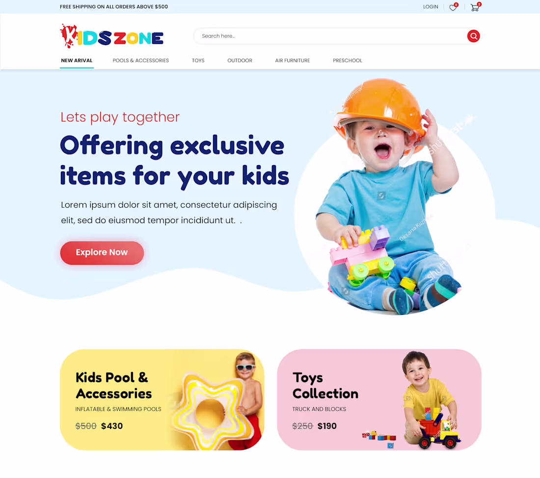 Cover image for Kids Toys website design