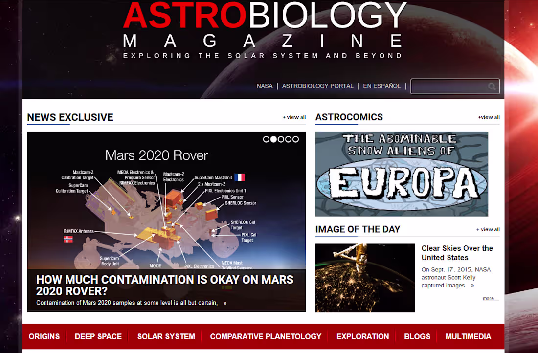 Cover image for Astrobiology magazine