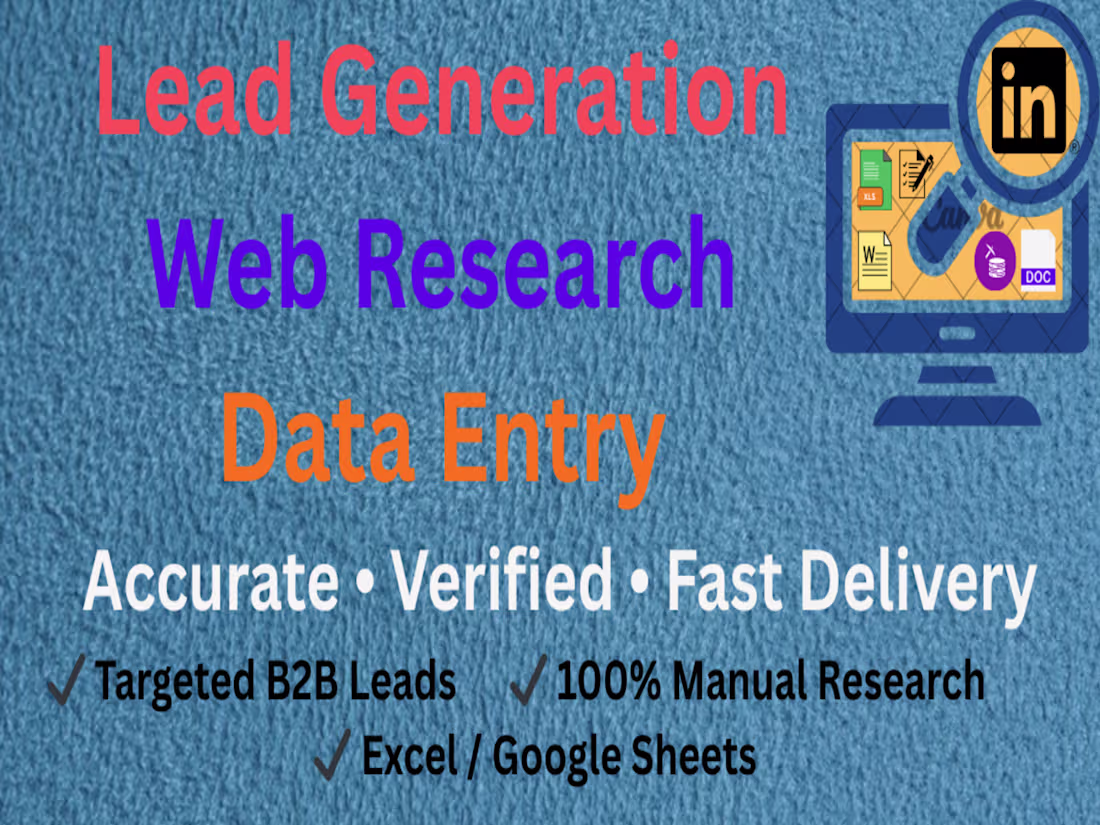 Cover image for Data Entry, Web Research & Lead Generation Virtual Assistant