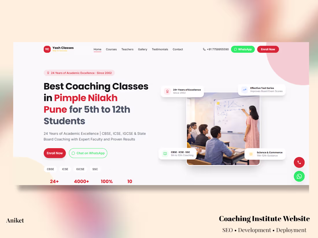 Cover image for Coaching Institute Website — Development, SEO & Deployment