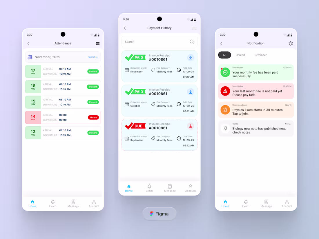 Cover image for Attendance, Payment History & Notification UX & UI Screen fo...