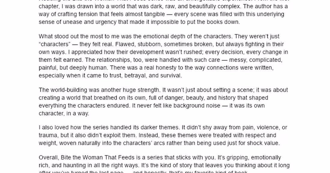 Cover image for Review of 'Bite the Woman That Feeds' Series